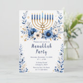 Invitation Fête de Hanukkah bleu et or (Debout devant)