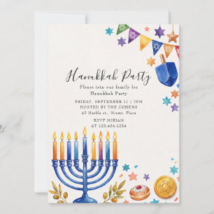 Invitation Fête de Hanukkah Ménorah Famille juive