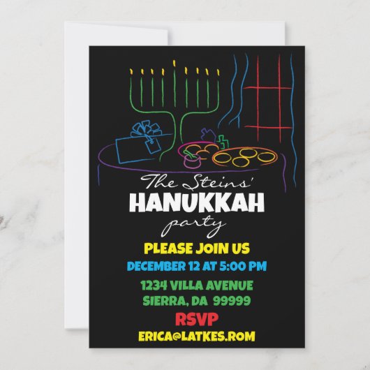 Invitation Fête de Hanukkah Table de Lumière (Devant)