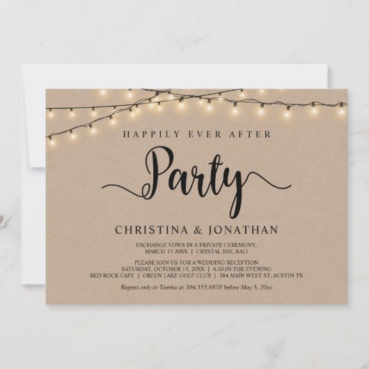 Invitation Fête de « Heureux pour toujours », Fuite amoureuse (Devant)