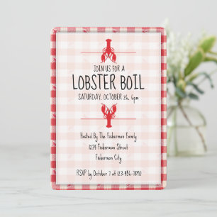 Invitation Fête de homard rouge et blanc sur la plage d'autom