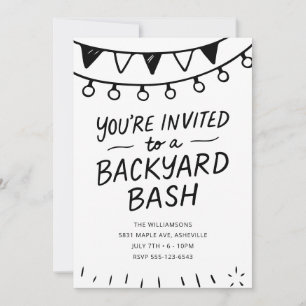 Invitation Fête de jardin à l'encre noire et blanche dessinée