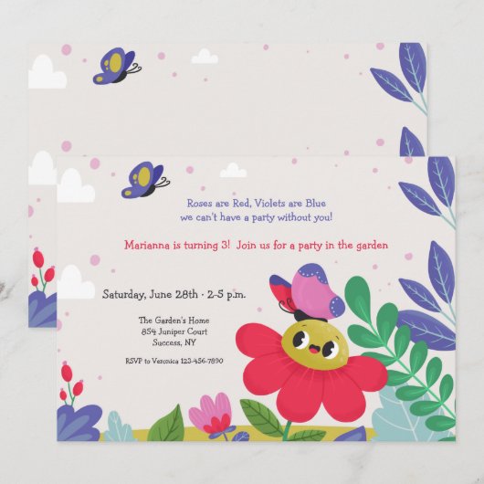 Invitation Fête de jardin d'enfant (Devant / Derrière)
