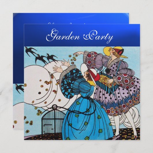 Invitation FÊTE DE JARDIN DES OISEAUX DE PRINTEMPS ,Saphir Bl (Devant / Derrière)