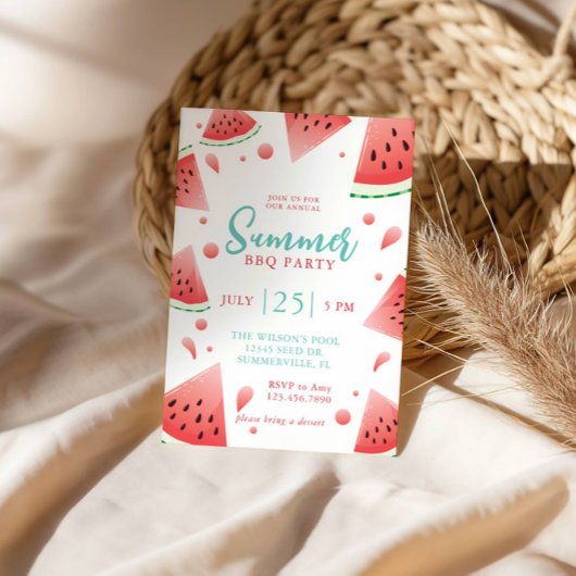 Invitation Fête de jardin d'été au barbecue avec pastèque