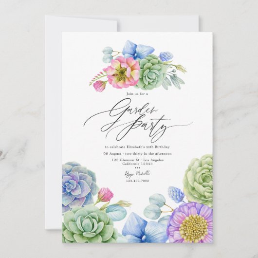 Invitation Fête de Jardin Élégant de Plantes Succulentes aux (Devant)