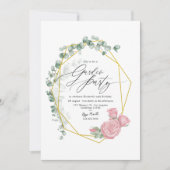 Invitation Fête de Jardin Élégant Eucalyptus et Roses Roses (Devant)