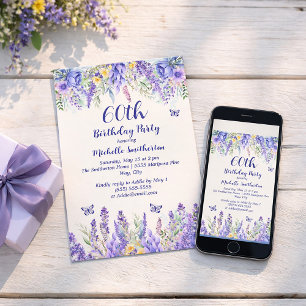 Invitation Fête de Jardin Floral de Lavande Violette 60e Anni