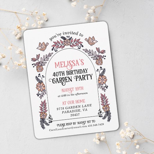 Invitation Fête de Jardin Rose 40e Anniversaire