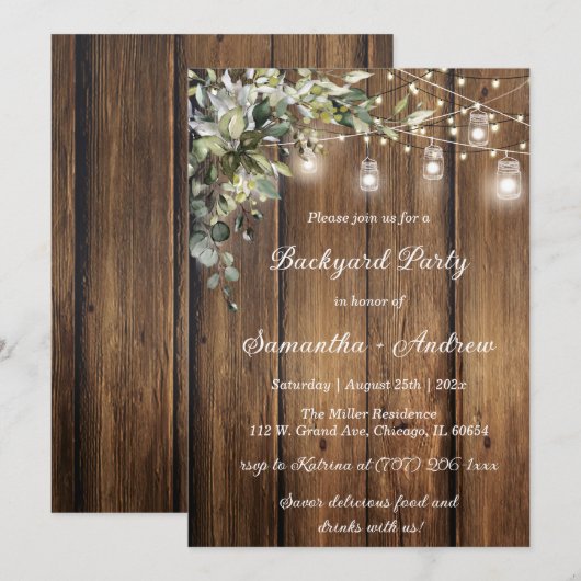 Invitation Fête de jardin sur mesure avec thème rustique (Devant / Derrière)