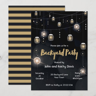 Invitation Fête de jardin sur tableau noir avec lumières Edis