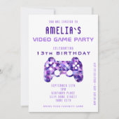 Invitation Fête de jeu vidéo manette violette anniversaire de (Devant)