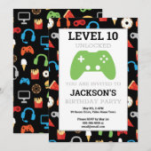 Invitation Fête de jeu vidéo - Niveau supérieur - Anniversair (Devant / Derrière)
