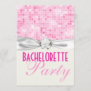 Invitation fête de jeune fille au thème disco rose scintillan
