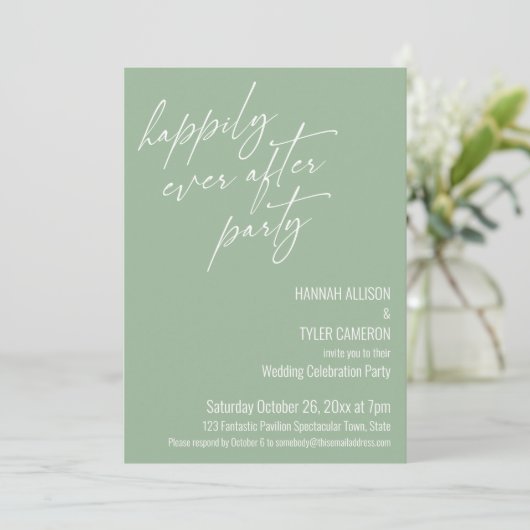Invitation Fête de « Joyeux À Jamais » Vert Sauge Réception (Debout devant)