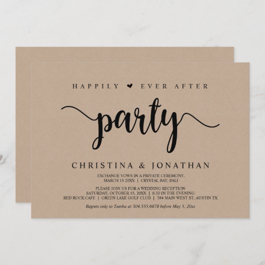 Invitation Fête de « Joyeux pour toujours », Mariage intime,  (Devant / Derrière)