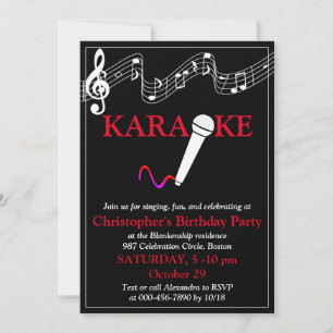 Invitation Fête de Karaoke Échelle Musicale Microphone Rouge