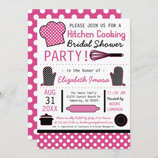 Invitation Fête de Kitchen Cooking Bridal (Devant / Derrière)