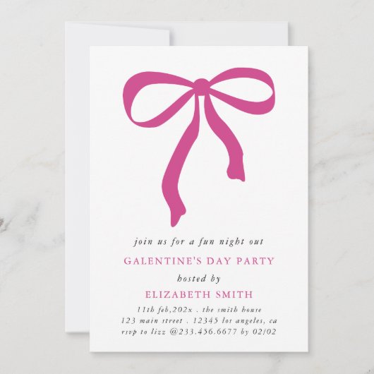 Invitation Fête de la Bow rose Galentines (Devant)