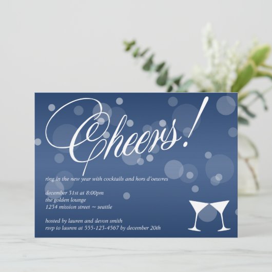 Invitation Fête de la bulle bleue martini (Debout devant)