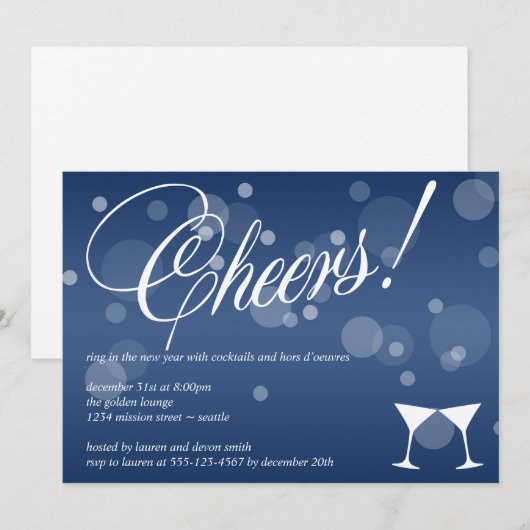 Invitation Fête de la bulle bleue martini (Devant / Derrière)