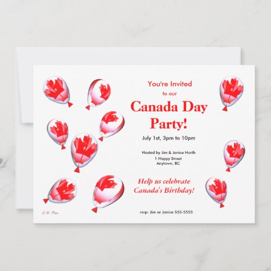 Invitation Fête de la Canada Ballons en forme de feuille d'ér (Devant)