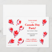 Invitation Fête de la Canada Ballons en forme de feuille d'ér (Devant / Derrière)