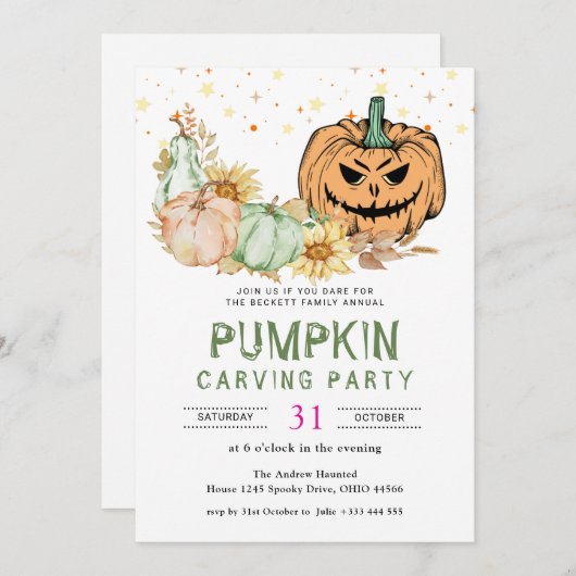 Invitation Fête de la Carotte Citrouille annuelle Halloween (Devant / Derrière)