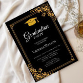 Invitation Fête de la casquette de graduation classique noire