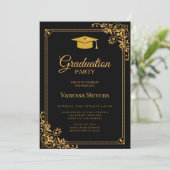 Invitation Fête de la casquette de graduation classique noire (Debout devant)