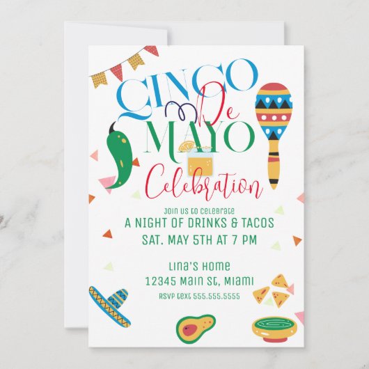 Invitation Fête de la Cinquième de Mai Fiesta de tacos célébr (Devant)