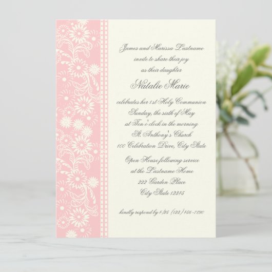 Invitation Fête de la communion rose (Debout devant)