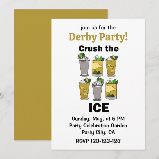Invitation Fête de la Course de Chevaux Mint Julep Cocktail É (Devant / Derrière)