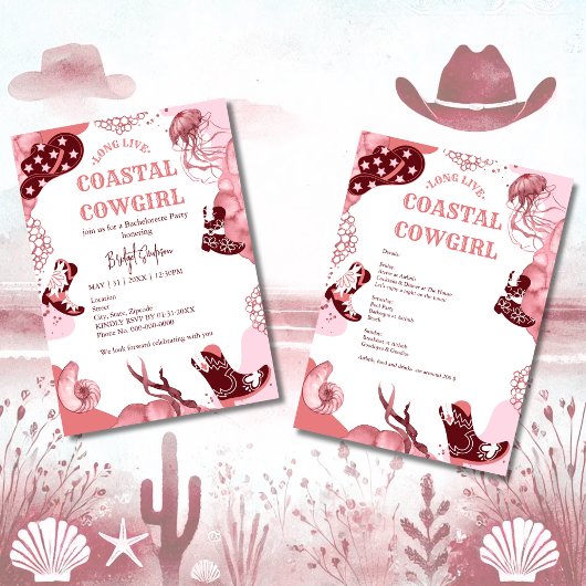 Invitation fête de la cowgirl côtière rose