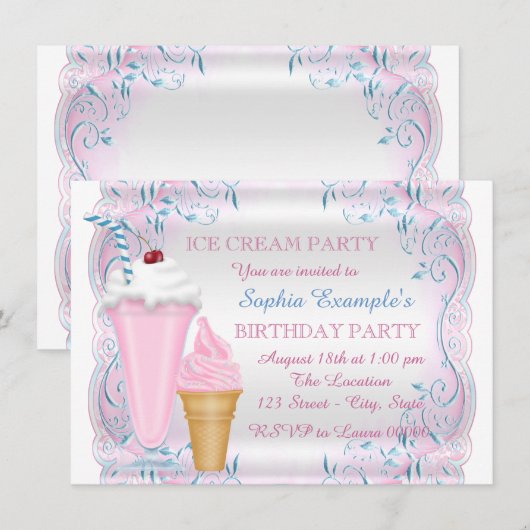 Invitation Fête de la crème glacée (Devant / Derrière)