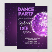 Invitation Fête de la danse Purple Disco Girl Anniversaire (Devant / Derrière)