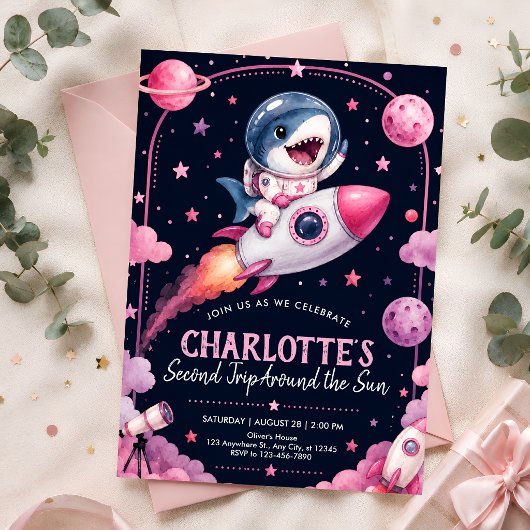 Invitation Fête de la deuxième fusée spatiale pour fille
