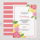 Invitation Fête de la Fête de l'mariée florale de citron et d (Devant / Derrière)