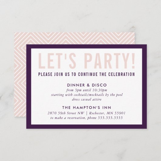 Invitation FÊTE DE LA FÊTE INFO moderne chic aubergine blush (Devant / Derrière)