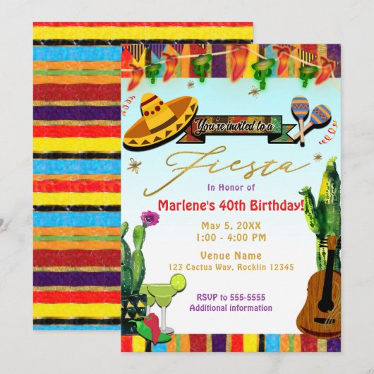 Invitation Fête de la Fiesta du Cactus du Sud-Ouest Cinco De  (Devant / Derrière)
