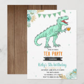 Invitation fête de la fille au thé T-rex (Devant / Derrière)