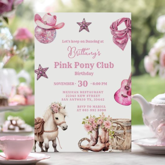 Invitation Fête de la fille de la fête Pink Pony