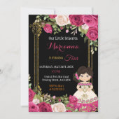 Invitation Fête de la Fille Rose et Rouge Mexicaine Floral  (Devant)