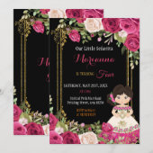 Invitation Fête de la Fille Rose et Rouge Mexicaine Floral  (Devant / Derrière)