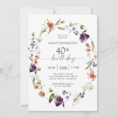 Invitation Fête de la florale féminine fleur sauvage 40e anni (Devant)