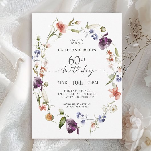 Invitation Fête de la florale féminine fleur sauvage 60e anni