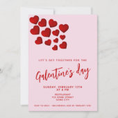 Invitation Fête de la Galentine à coeurs rouges (Devant)