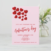 Invitation Fête de la Galentine à coeurs rouges (Debout devant)