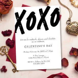 Invitation Fête de la Galentine peinte en noir et blanc XOXO