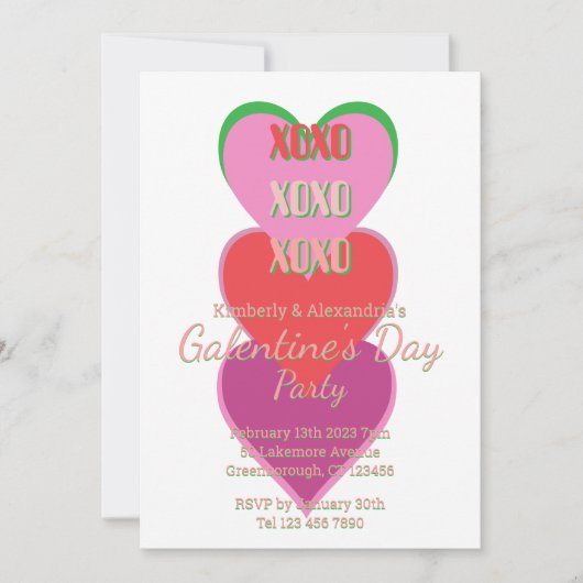 Invitation Fête de la Galentine Rose et Vert (Devant)